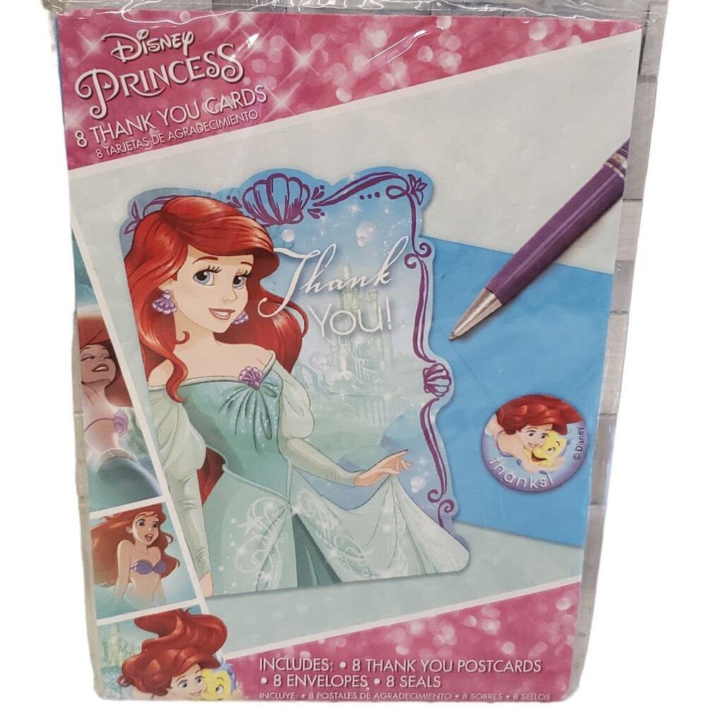 Disney Princess Little Mermaid Thank You Cards Envelopes Mermaid Stickers 8 Pack